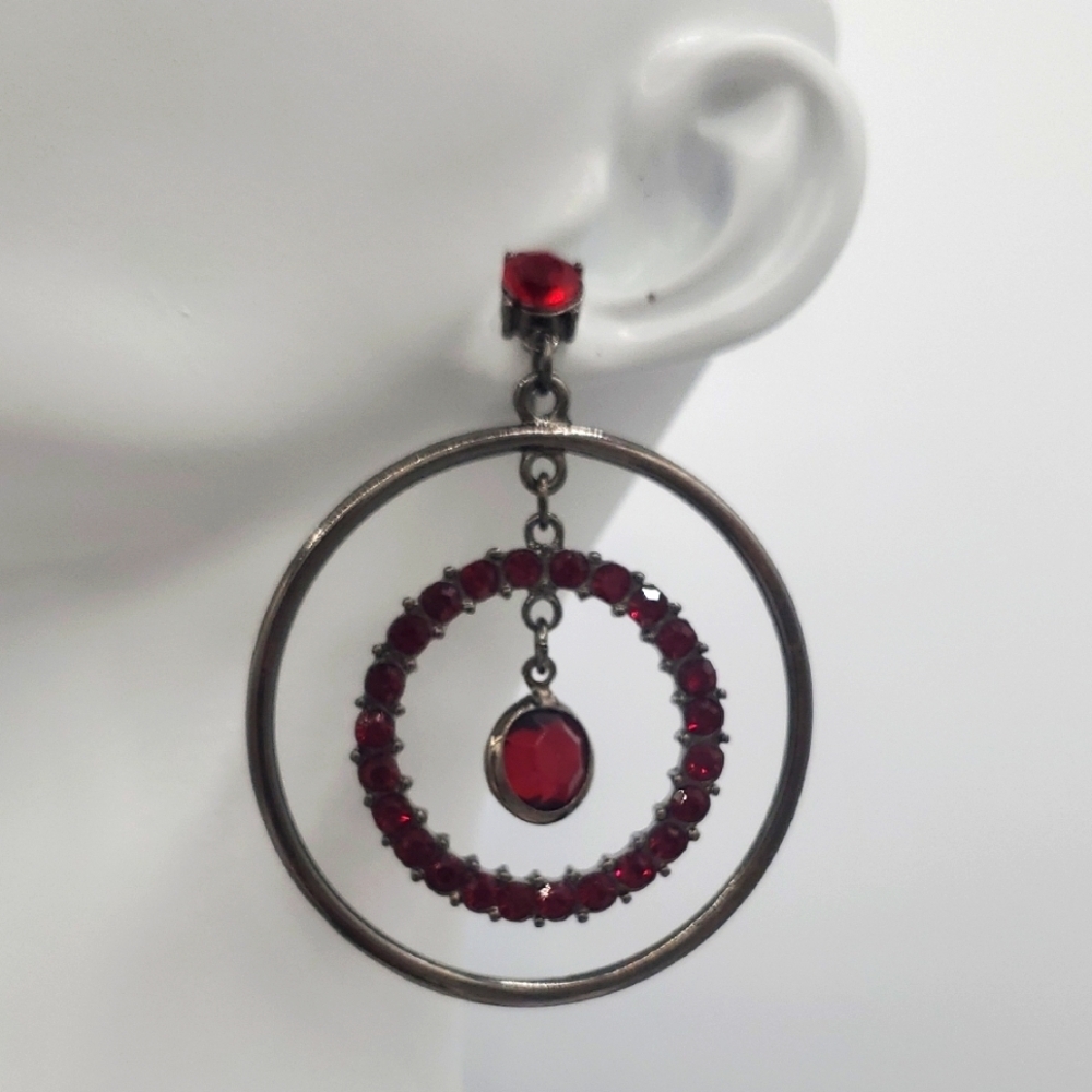 Belle Of The Ball Empress Circle Hoop Red Crystal Earrings E1012